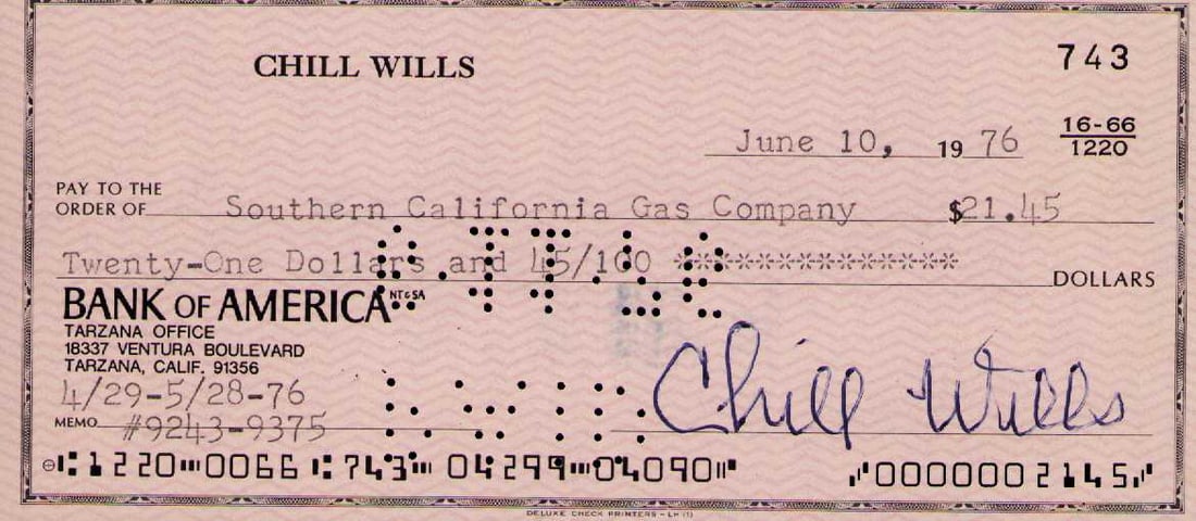 Chill Wills signed bank check (1 of 1)