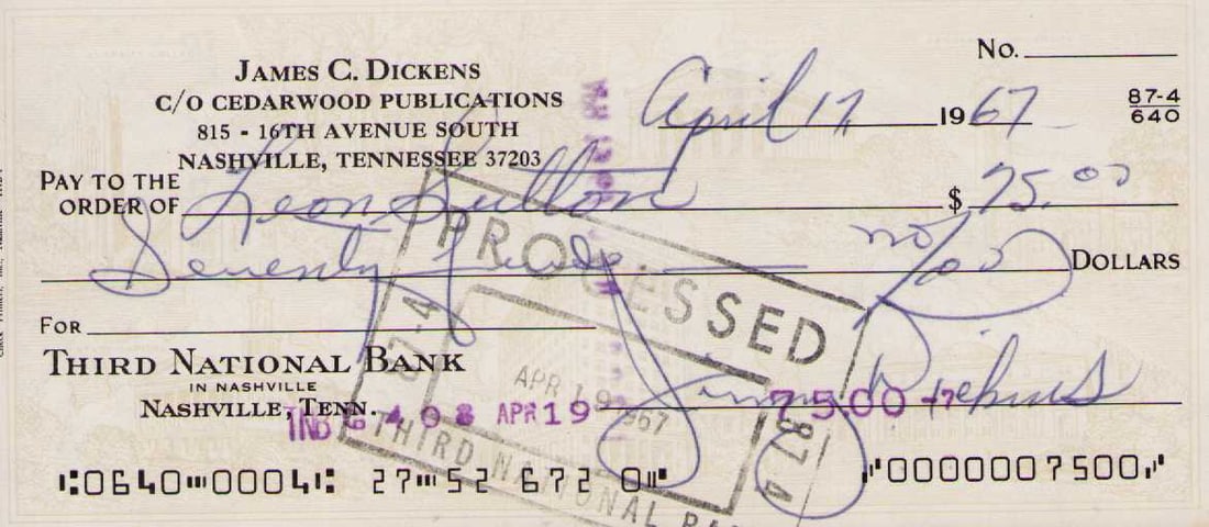 Jimmie Dickens signed bank check (1 of 1)