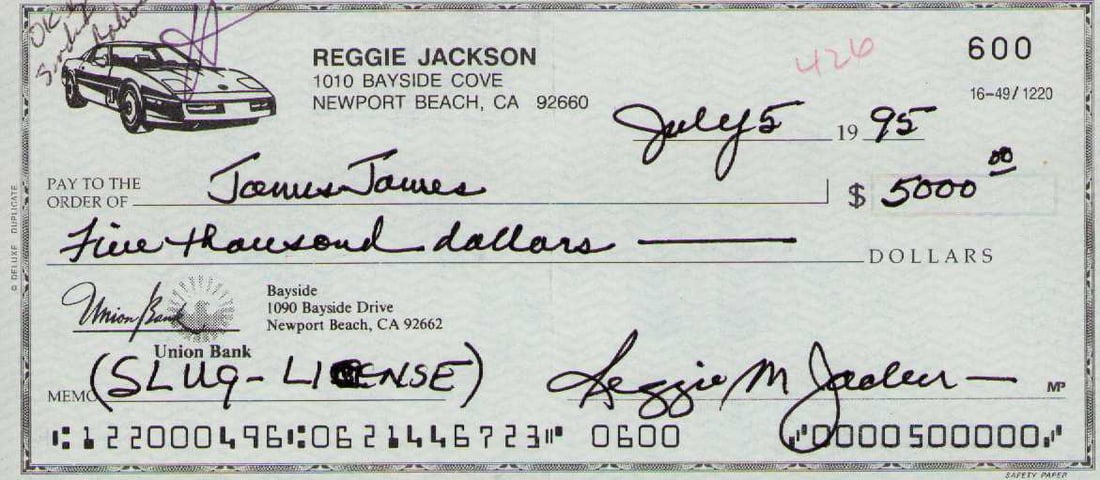 Reggie Jackson signed bank check (1 of 1)