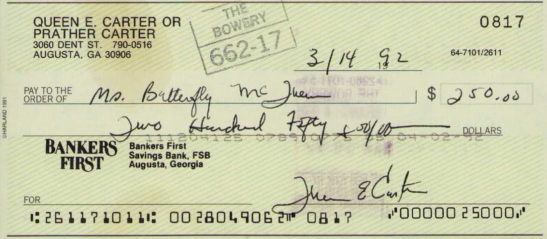 Butterfly McQueen endorsed check (1 of 1)