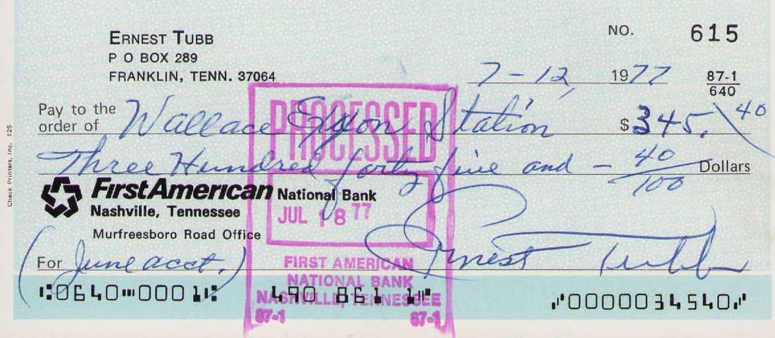 Ernest Tubb signed bank check (1 of 1)