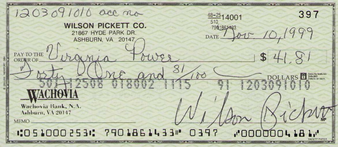 Wilson Pickett signed bank check (1 of 1)