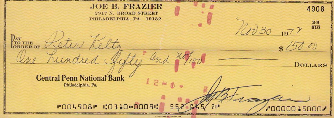 Joe Frazier signed bank check (1 of 1)