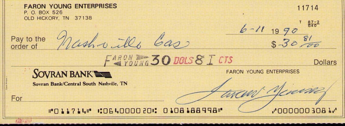 Faron Young signed bank check (1 of 1)