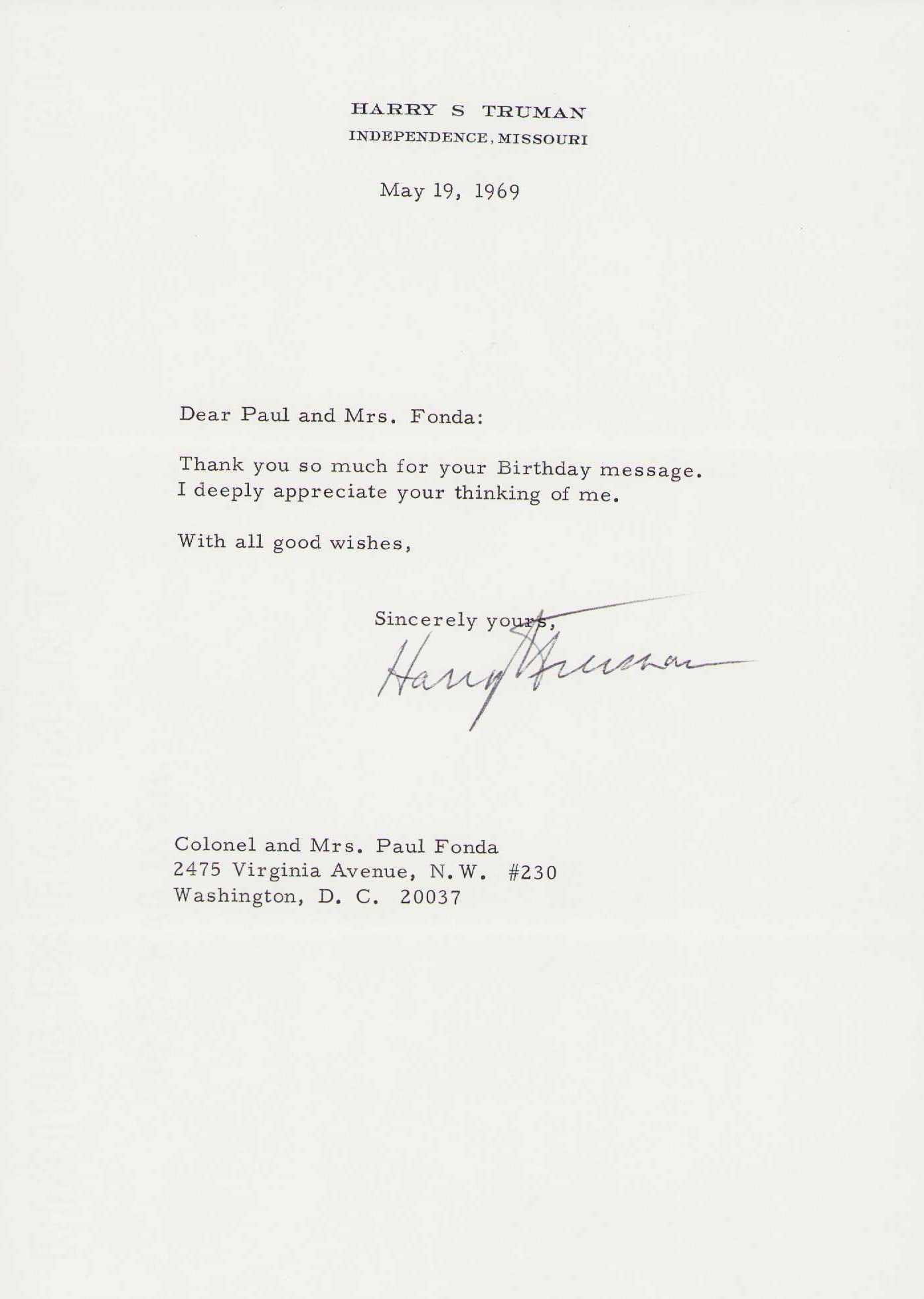 Harry S Truman signed letter (1 of 1)