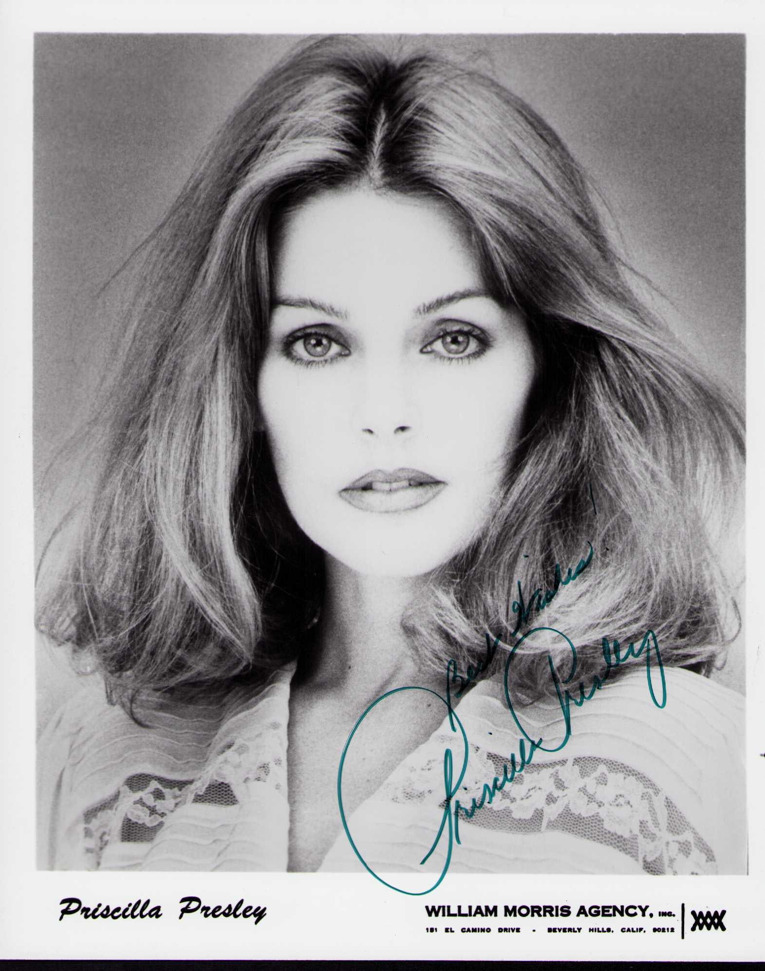Priscilla Presley signed photograph: A VINTAGE signed 8x10 by Elvis ex wife actress Priscilla Certificate of AuthenticityEVERY item in this auction comes with at minimum one fully illustrated and serial numbered COA signed by the