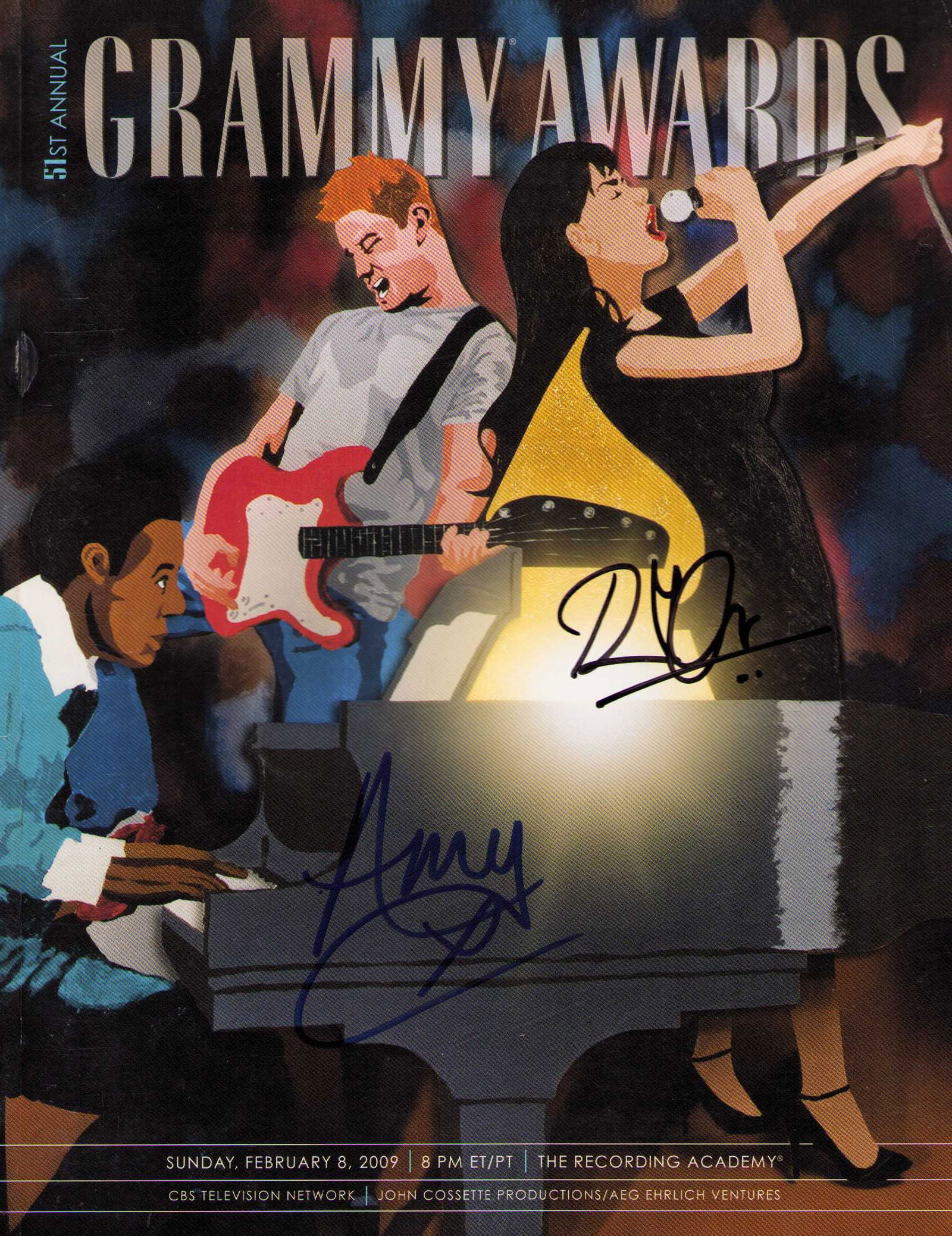 51st Grammy Awards program signed by legends: A complete program signed by Amy Winehouse and Robert Plant on the cover Certificate of AuthenticityEVERY item in this auction comes with at minimum one fully illustrated and serial numbered COA