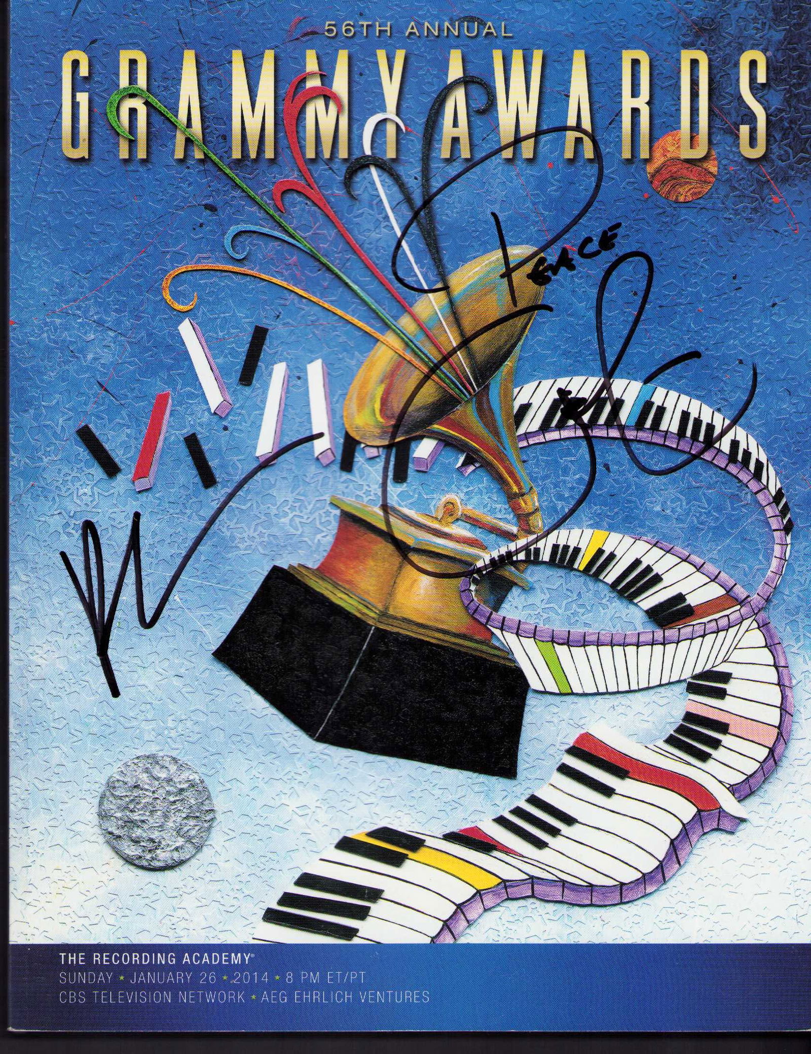 56th Grammy program signed: Kendrick Lamar and one other artist (maybe Jay Z) signed this cover program is complete Certificate of AuthenticityEVERY item in this auction comes with at minimum one fully illustrated and serial