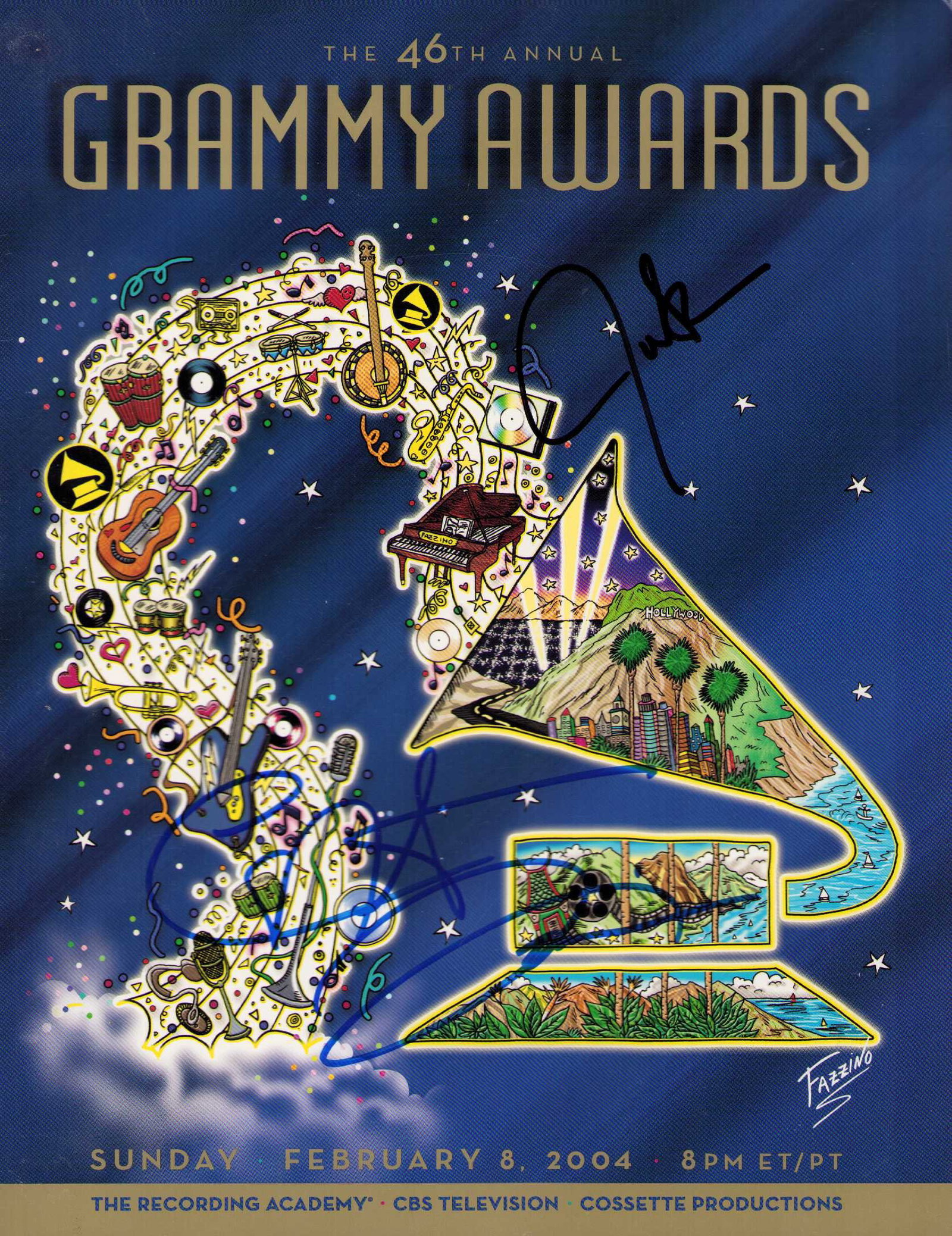 46th Grammy program legends signed: Justin Timberlake and Carlos Santana signed this complete program on the cover Certificate of AuthenticityEVERY item in this auction comes with at minimum one fully illustrated and serial numbered