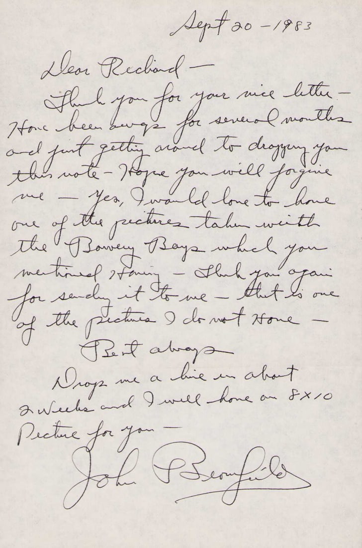 John Bromfield letter signed (1 of 1)