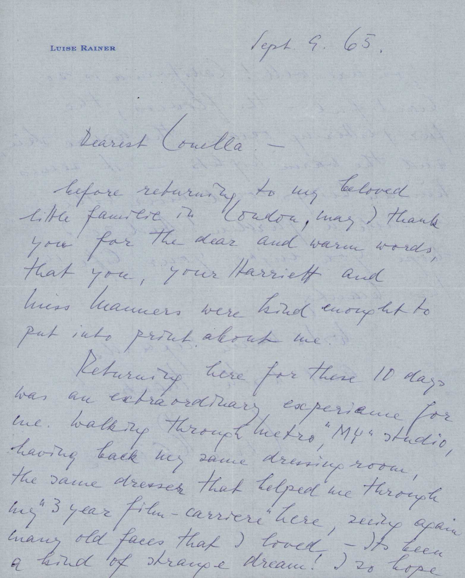 Luise Rainer handwritten vintage signed letter (1 of 2)