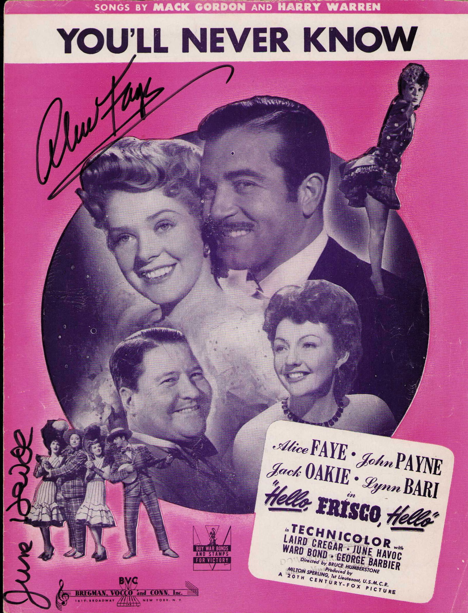 Alice Faye signed sheet music (1 of 1)