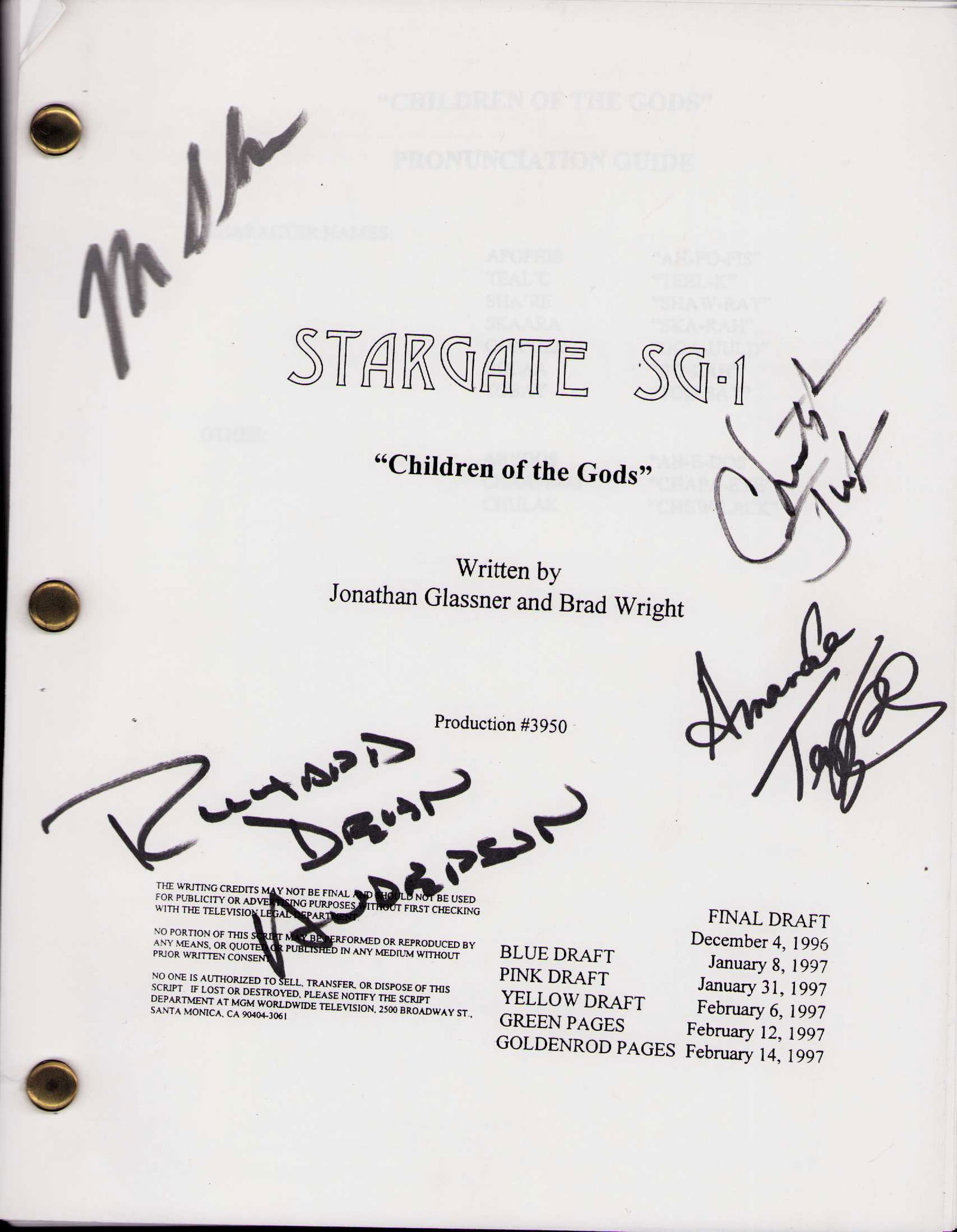 Stargate SCG 1 script cast signed (1 of 1)