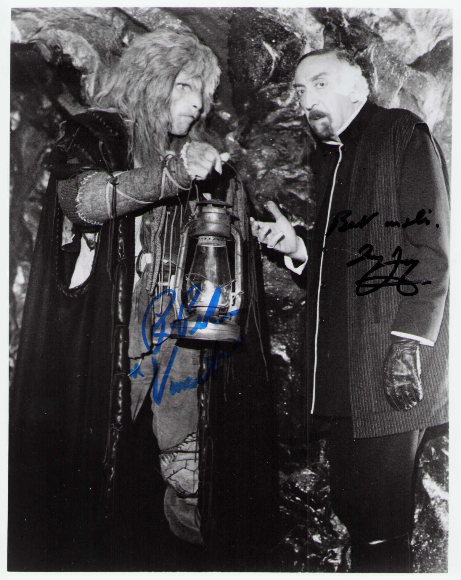 Beauty and the Beast vintage signed photograph: An original scene still signed by Ron Perlman who added Vincent and a character actor from the scene likely one of a kind Certificate of AuthenticityEVERY item in this auction comes with at minimum on