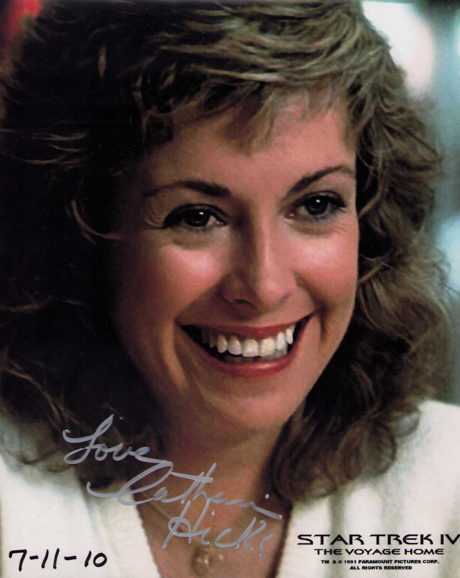 Catherine Hicks signed photograph B: A Star Trek signed 8x10 of the actress Certificate of AuthenticityEVERY item in this auction comes with at minimum one fully illustrated and serial numbered COA signed by the worlds leading authentica