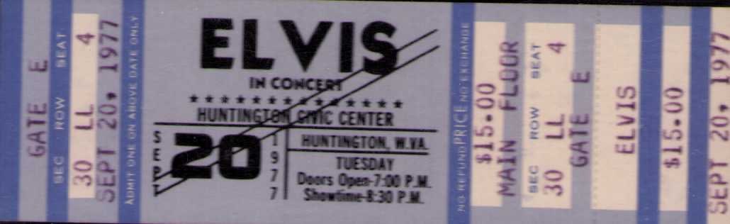 RARE Elvis Presley concert ticket: One of a very few from cancelled concert due to his death in Huntington WV Sept 20 1977 this has a Ken Goldin Scoreboard vintage COA with it Certificate of AuthenticityEVERY item in this auction comes