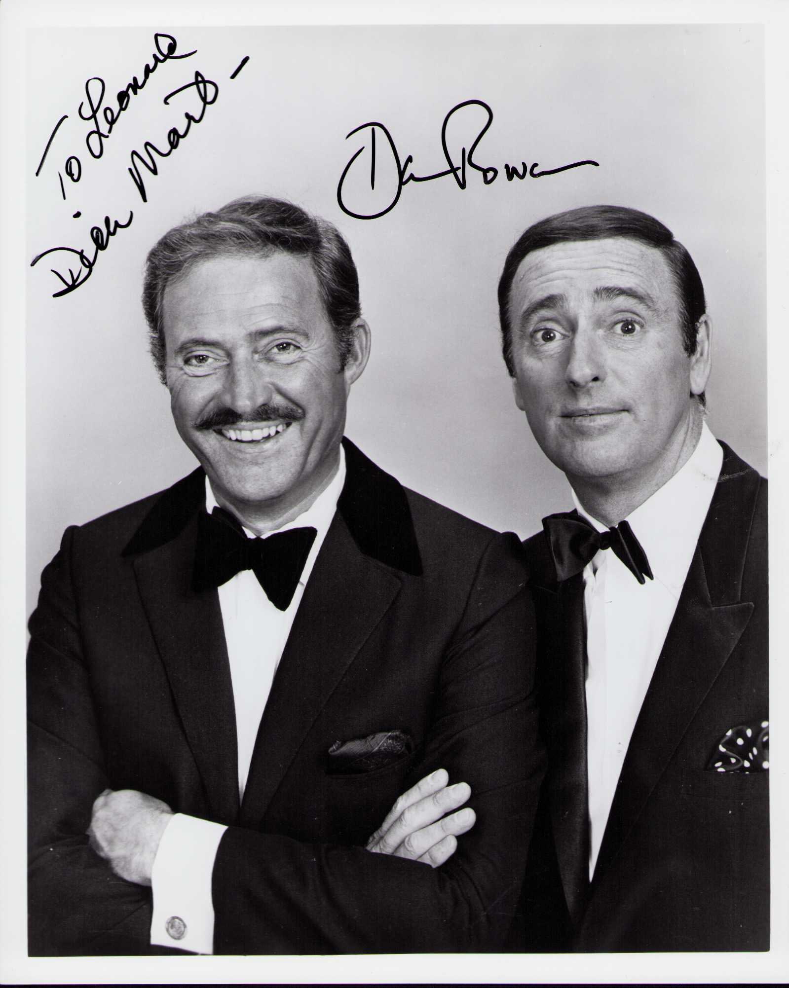 Rowan and Martin signed Laugh Inn photograph: A rare signed 8x10 by both Dick Martin and Dan Rowan of the TV series Certificate of AuthenticityEVERY item in this auction comes with at minimum one fully illustrated and serial numbered COA signed b