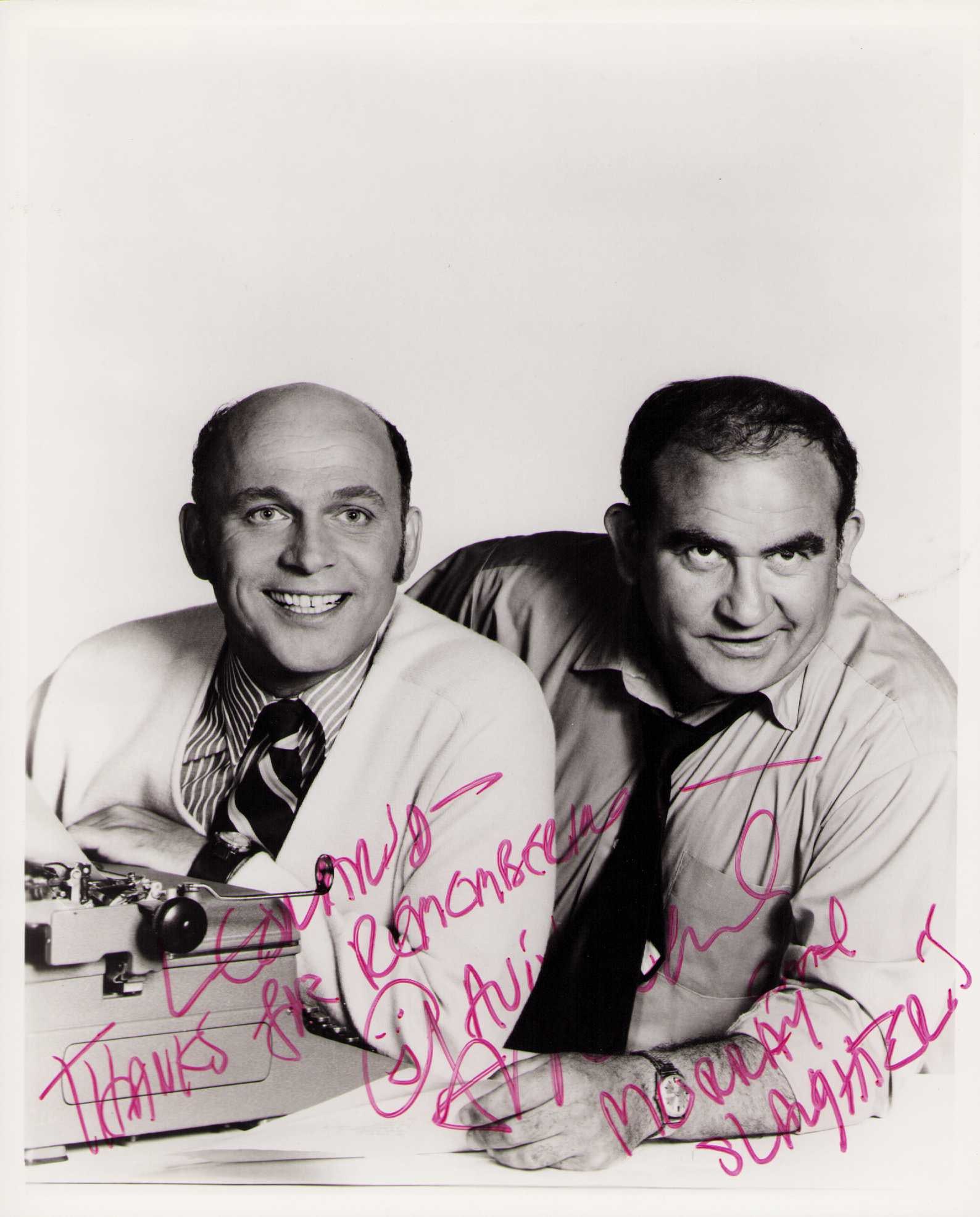 Vintage rare signed MTM by Gavin McCleod and Ed Asner: A RARE original Mary Tyler Moore Show publicity shot of Ed Asner and Gavin McCleod signed by both DURING the shows run likely one of a kind Certificate of AuthenticityEVERY item in this auction comes