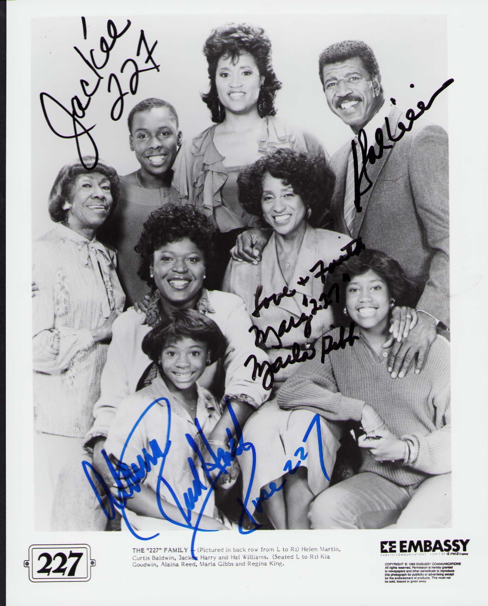 227 cast signed photograph: A vintage original cast shot signed by Alaina Reed Jackee Harry Marla Gibbs and Hal Williams Certificate of AuthenticityEVERY item in this auction comes with at minimum one fully illustrated and seria