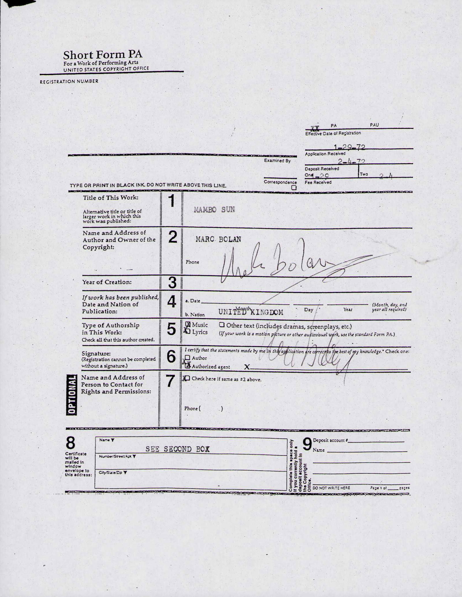 Marc Bolan signed contract (1 of 1)