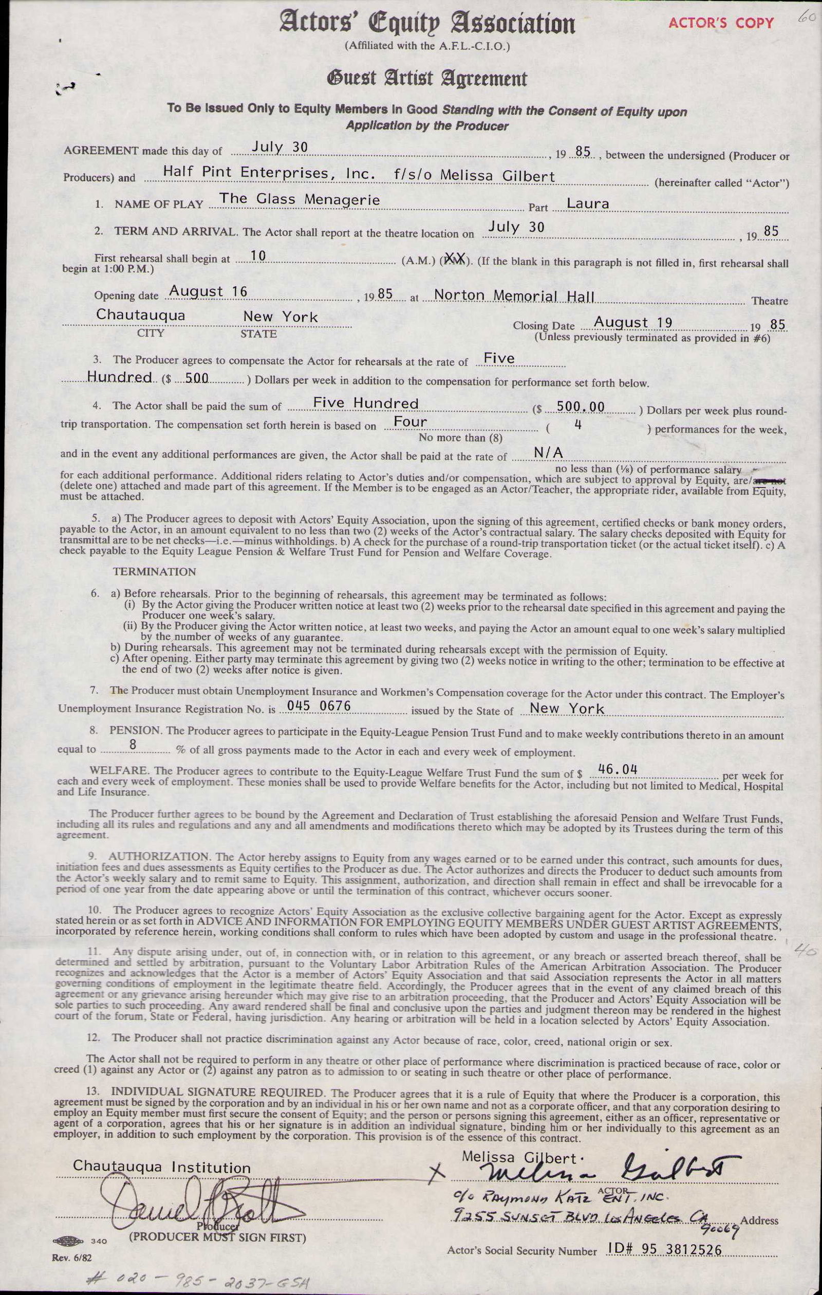 Melissa Gilbert vintage signed contract: A one page contract as a teenager to do a Tv show BEFORE her Litthe House on the Prairie Days ! Certificate of AuthenticityEVERY item in this auction comes with at minimum one fully illustrated and
