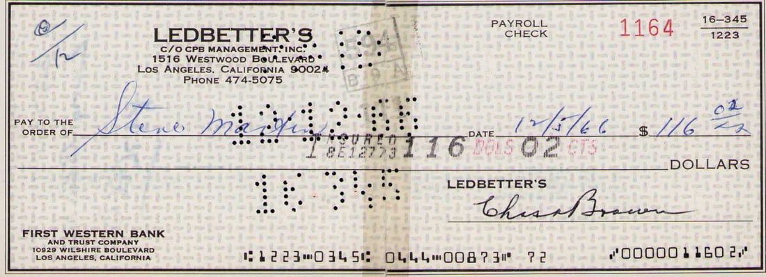 Steve Martin EARLIEST known signed bank check: THE earliest known signed document in his OWN bio and IMDB pages this period is not even mentioned !! The Christy Minstrels singer songwriter Randy Sparks discovered Martin playing banjo in those