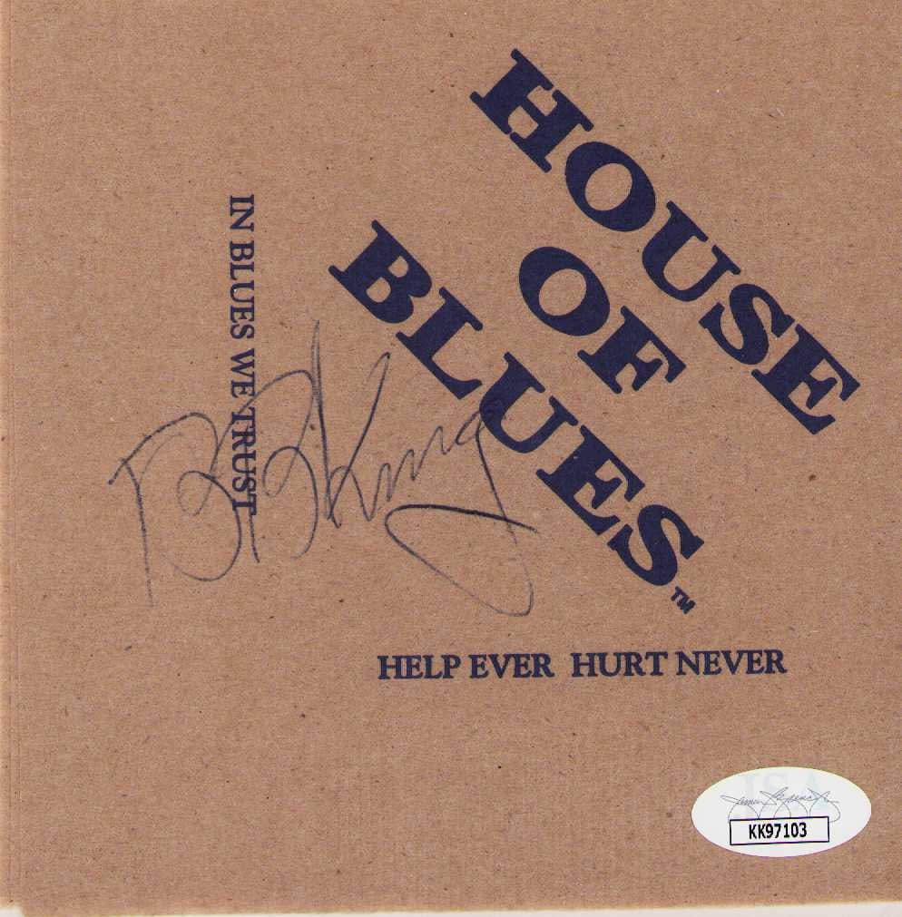 BB KING signature on House of Blues slip JSA: A BB KING in person signature on a House of Blues slip that has been JSA stickered Certificate of AuthenticityEVERY item in this auction comes with at minimum one fully illustrated and serial