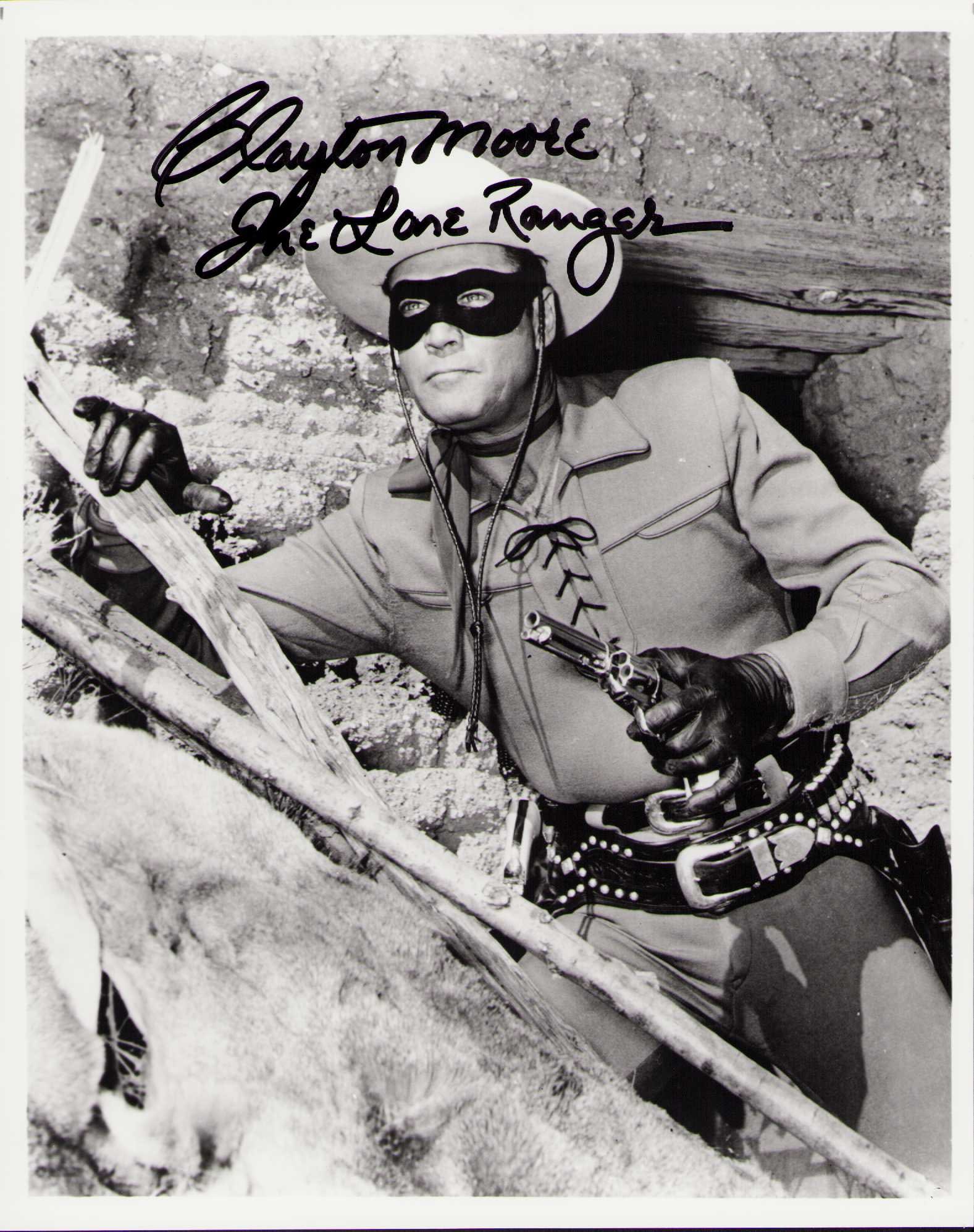 Clayton Moore signed photograph: As the Lone Ranger on TV and in films Certificate of AuthenticityEVERY item in this auction comes with at minimum one fully illustrated and serial numbered COA signed by the worlds leading