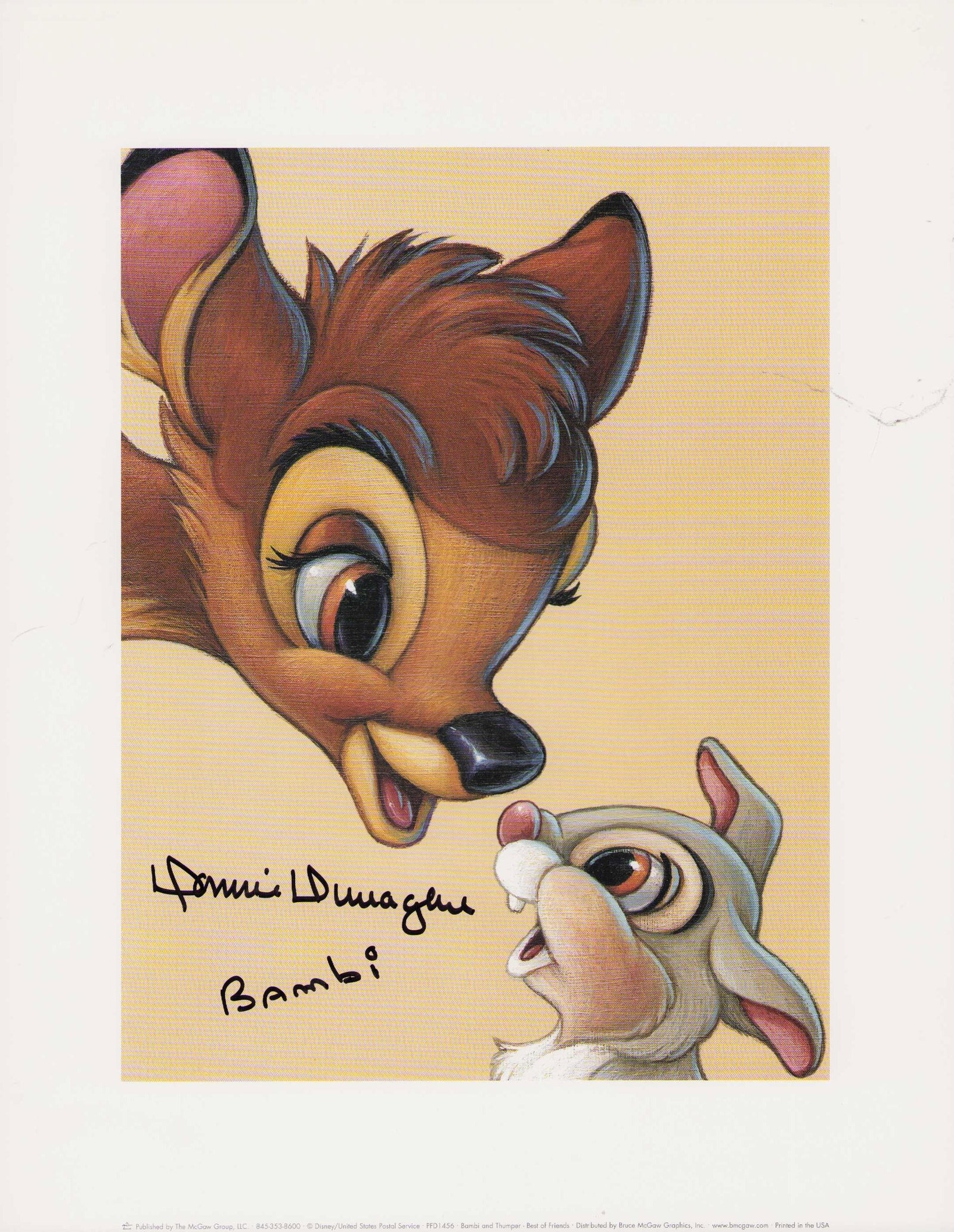 Donnie Dunagan Bambi litho signed: A heavyweight 11x14 Bambi litho published by Disney signed by Donnie Dunagan as the voice of Bambi Certificate of AuthenticityEVERY item in this auction comes with at minimum one fully illustrated