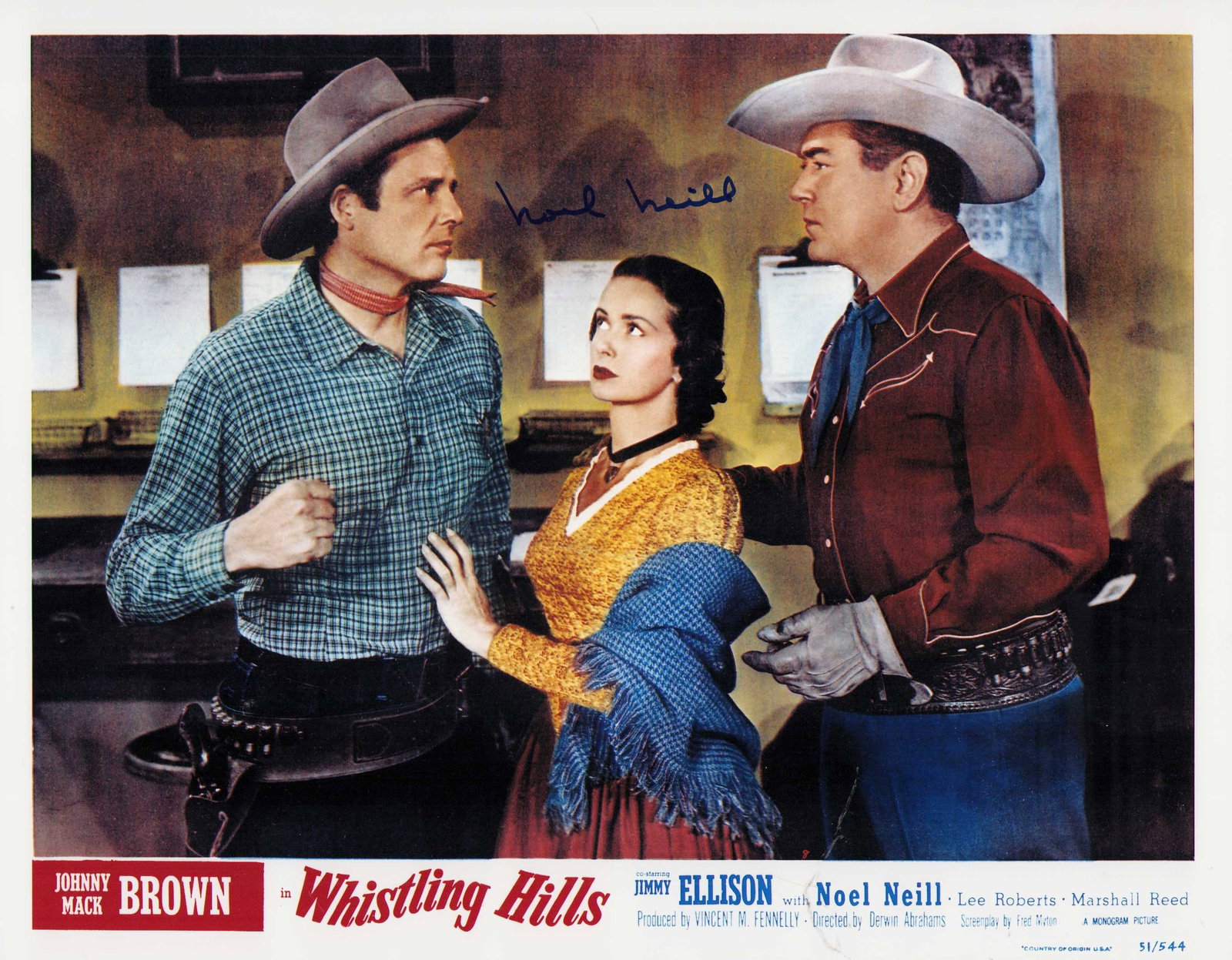 Noel Neil signed lobby card: Whistling Hills reprinted lobby card 11x14 signed by the actress best known as the first Lois Lane to Allyns Superman Certificate of AuthenticityEVERY item in this auction comes with at minimum one