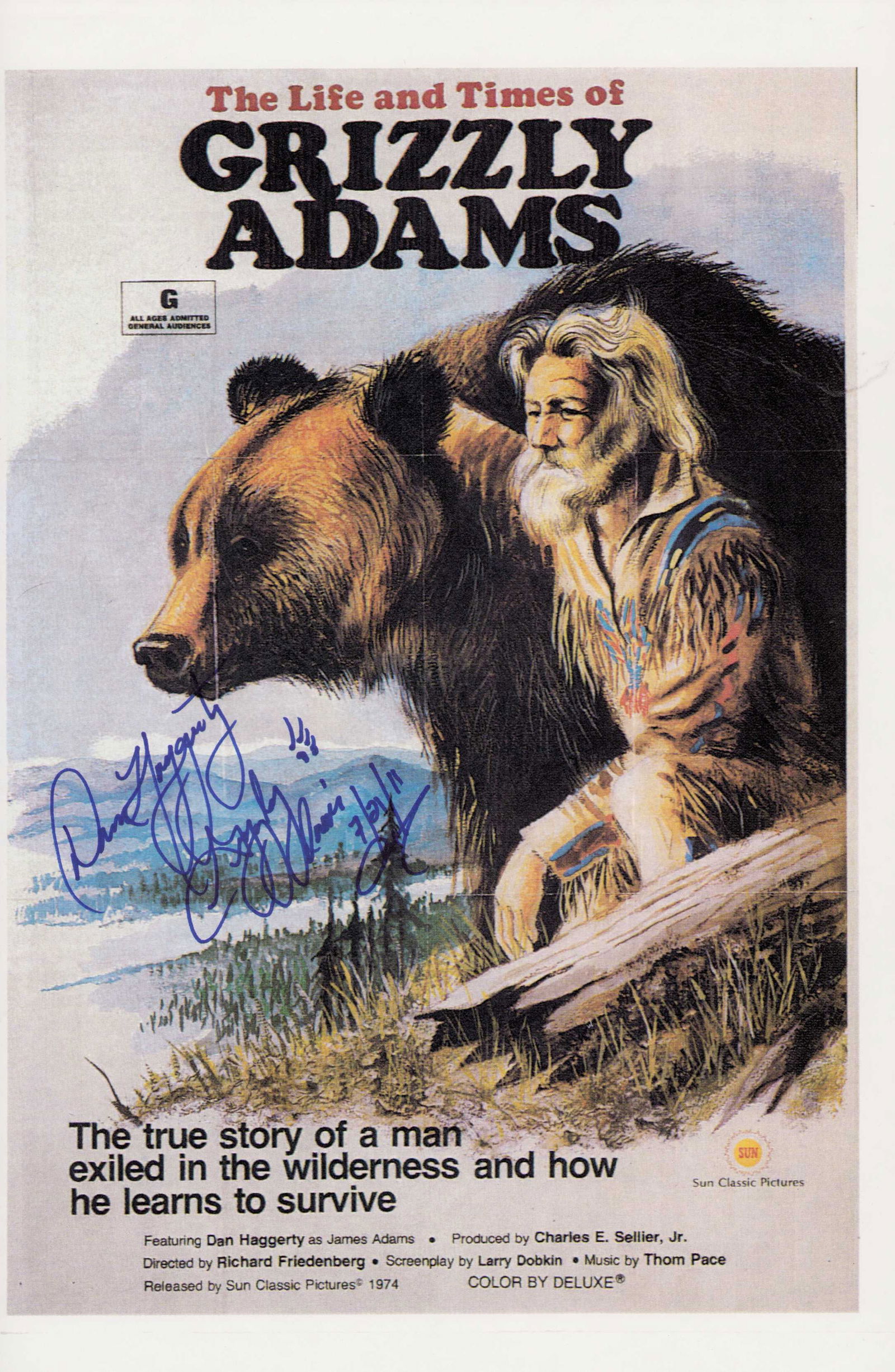 Dan Haggerty signed 11x17 poster: Grizzly Adams signed 11x7 reprint poster by Dan Haggerty Certificate of AuthenticityEVERY item in this auction comes with at minimum one fully illustrated and serial numbered COA signed by the worlds