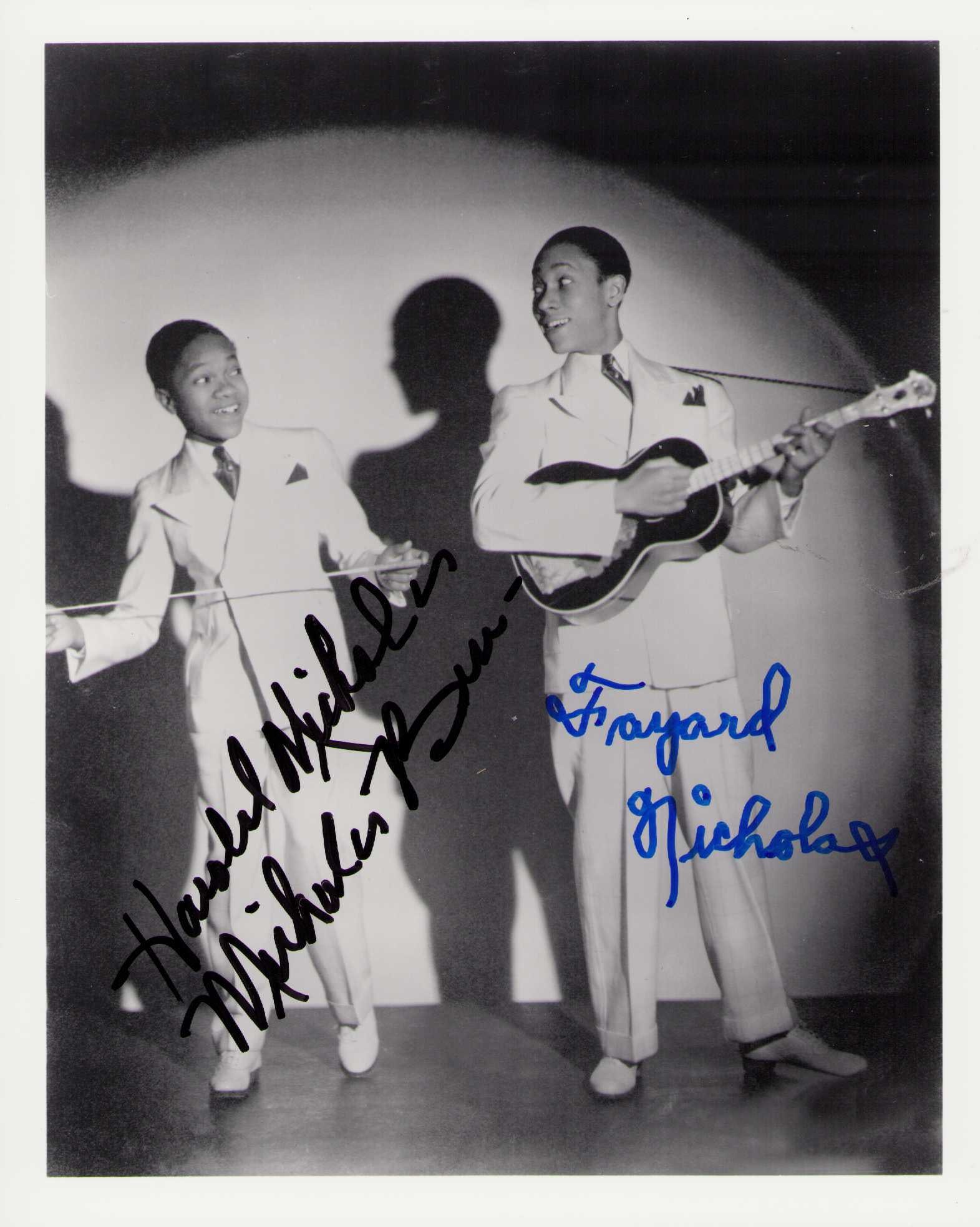 Nicholas Brothers signed photograph: A rare signed vintage 8x10 signed by both of the famous African American dancers Fayard AND Harold Nicholas RARE Certificate of AuthenticityEVERY item in this auction comes with at minimum one fully i
