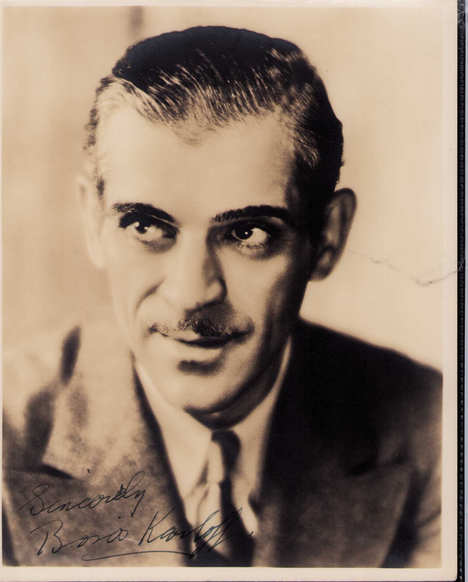 Boris Karloff signed photograph: A NICE vintage sepia toned 8x10 of the master of horror himself Boris Karloff ! The original Frankenstein .. Certificate of AuthenticityEVERY item in this auction comes with at minimum one fully