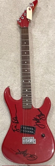 RARE CREAM signed vintage guitar: OK here is something special this was signed around 1984 on the body of this red vintage electric guitar by Eric Clapton back when he signed more of his name Ginger Baker and Jack Bruce of CREAM this