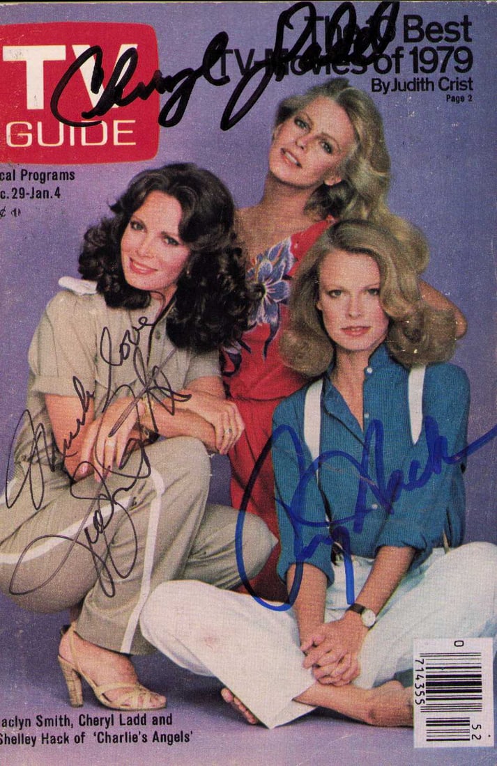 Charlies Angels cast signed TV guide: An original complete TV Guide signed by Cheryl Ladd Jaclyn Smith and Shelley Hack the last season of the series Certificate of AuthenticityEVERY item in this auction comes with at minimum one fully il