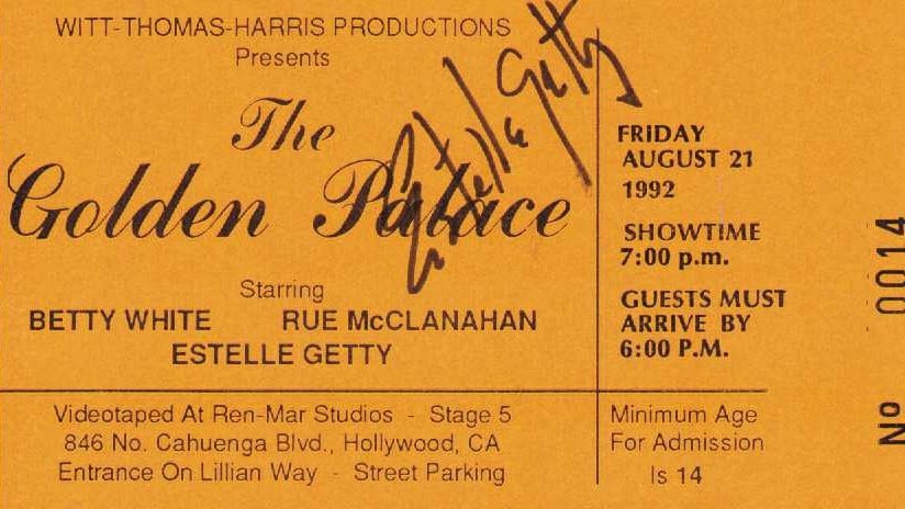 Estelle Getty Golden Palace rare signed TV show taping ticket: A RARE Tv show taping ticket to the Golden Girls sequel Golden Palace signed by Estelle Getty from both shows Certificate of AuthenticityEVERY item in this auction comes with at minimum one fully illu