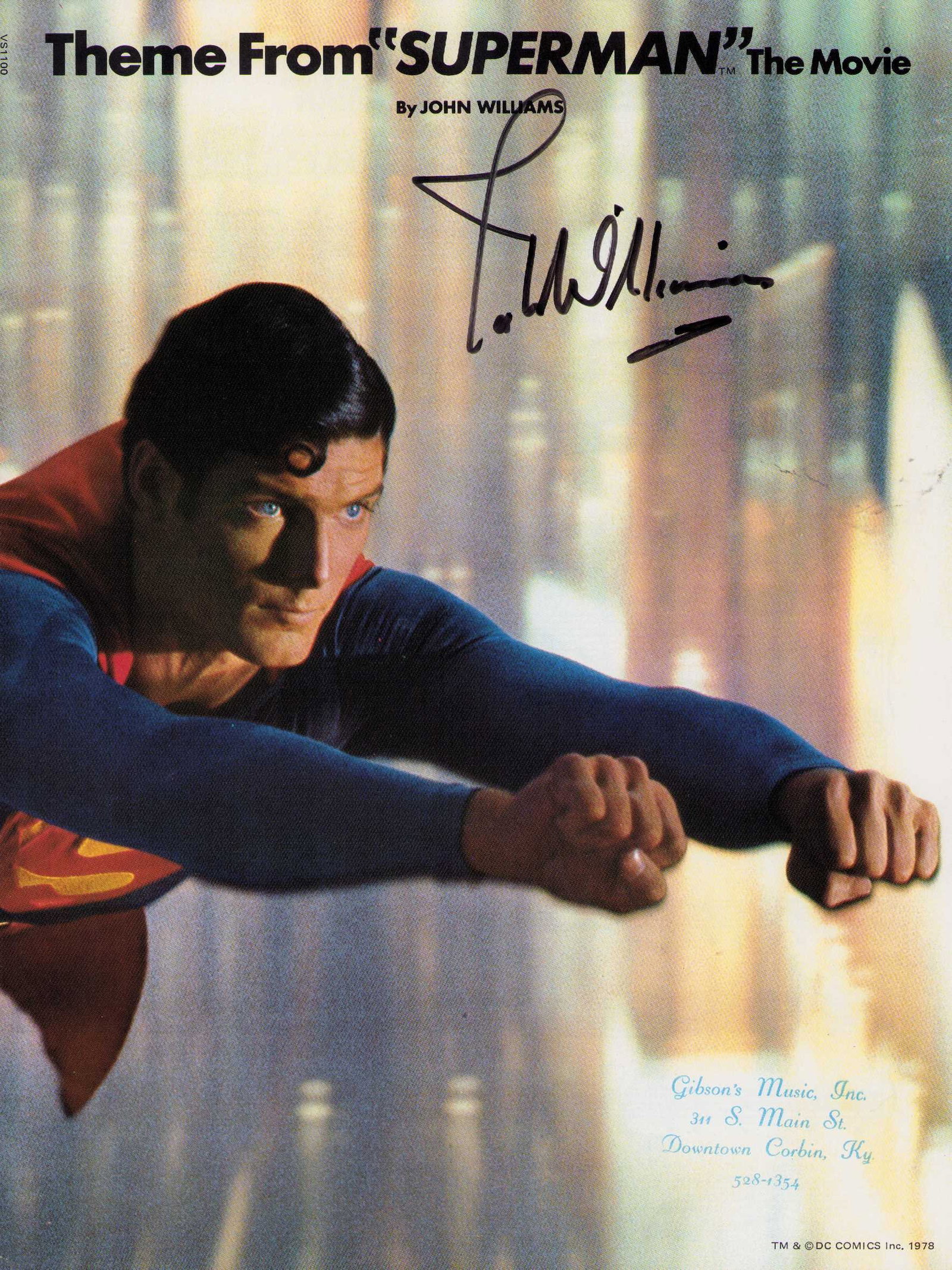 John Williams signed Superman premiere program: A Superman complete premiere program signed on the cover by the musical composer John Williams ! Rare Certificate of AuthenticityEVERY item in this auction comes with at minimum one fully illustrated
