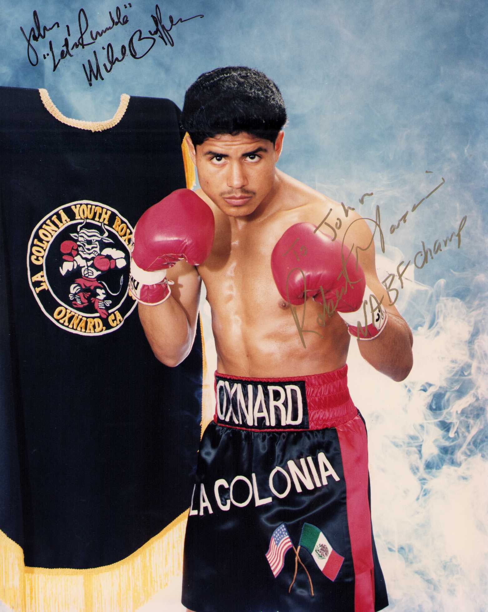 Robert Morrison and Mike Buffer signed photograph: Photograph signed by the boxer AND the famed ring announcer Mike Buffer both Certificate of AuthenticityEVERY item in this auction comes with at minimum one fully illustrated and serial numbered COA s