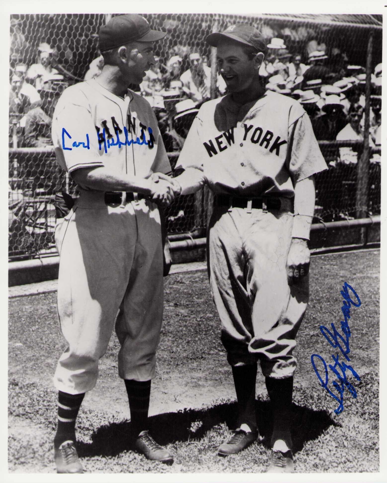 Carl Hubbell and Lefty Gomez signed photograph: A vintage shot signed by both legends Certificate of AuthenticityEVERY item in this auction comes with at minimum one fully illustrated and serial numbered COA signed by the worlds leading