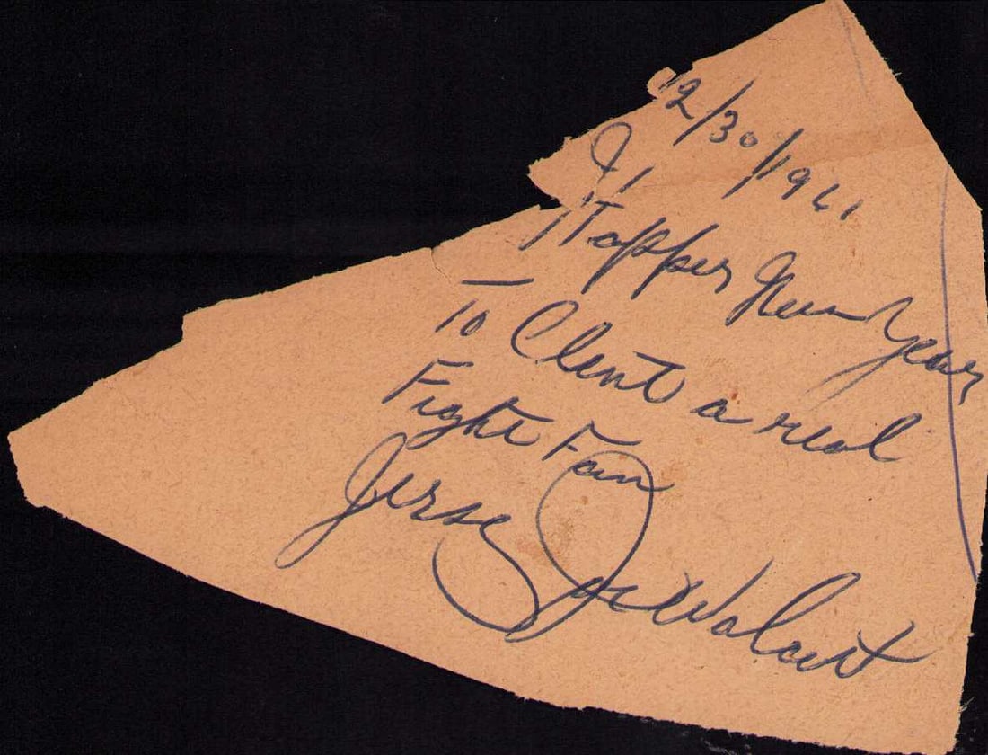 Jersey Joe Walcott signature: Dated 1961 taken from a scrapbook signed by the legendary boxer at height of his fame Certificate of AuthenticityEVERY item in this auction comes with at minimum one fully illustrated and serial numbe