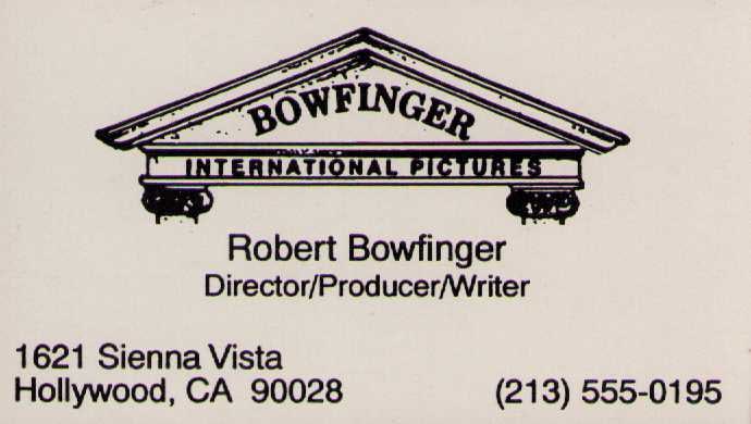 Bowfinger prop business card: Eddie Murphys prop business card used in the comedy filml Bowfinger Certificate of AuthenticityEVERY item in this auction comes with at minimum one fully illustrated and serial numbered COA signed by