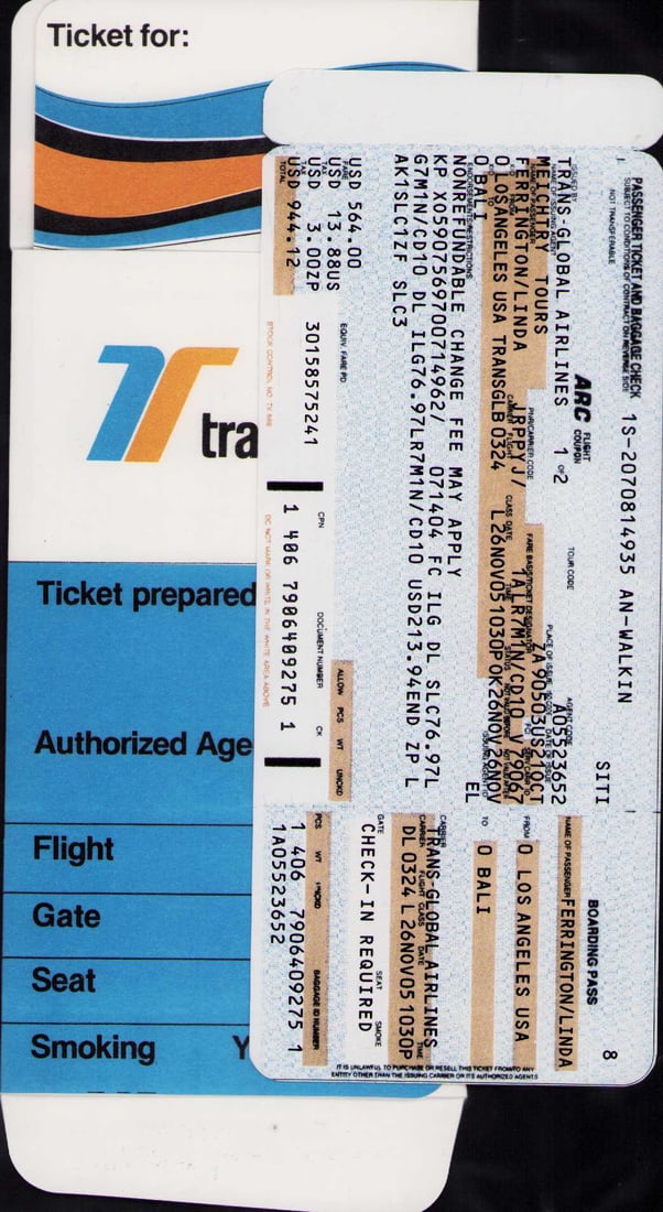 Fight Club prop airline ticket: A prop sirline ticket and holder used in the Brad Pitt classic film Certificate of AuthenticityEVERY item in this auction comes with at minimum one fully illustrated and serial numbered COA signed by