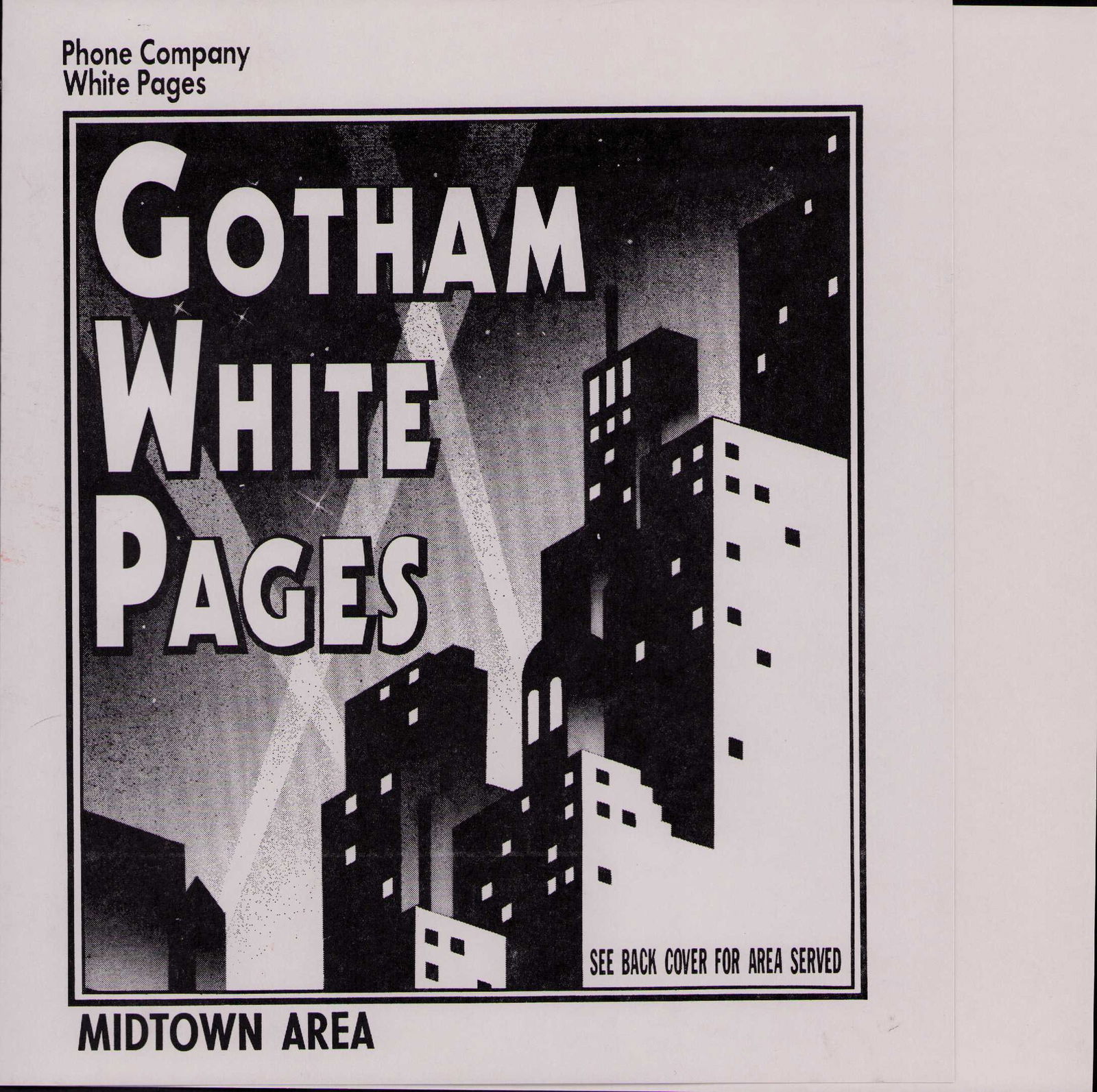 Batman and Robin Prop Gotham Yellow Pages book cover: A prop white pages phone book cover used in Gotham City in Batman and Robin Certificate of AuthenticityEVERY item in this auction comes with at minimum one fully illustrated and serial numbered COA