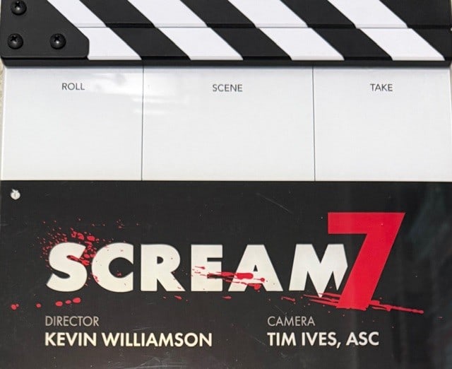 Scream 7 Directors slate B: A second Directors slate used throughout filming of Scream 7 Certificate of AuthenticityEVERY item in this auction comes with at minimum one fully illustrated and serial numbered COA signed by the