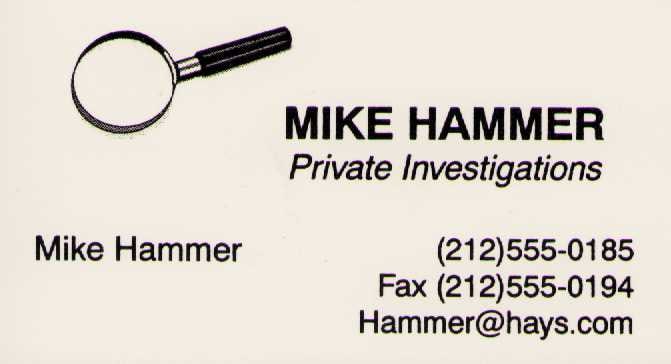 Mike Hammer prop business card: Stacey Keach prop business card used In the series Mike Hammer Certificate of AuthenticityEVERY item in this auction comes with at minimum one fully illustrated and serial numbered COA signed by the