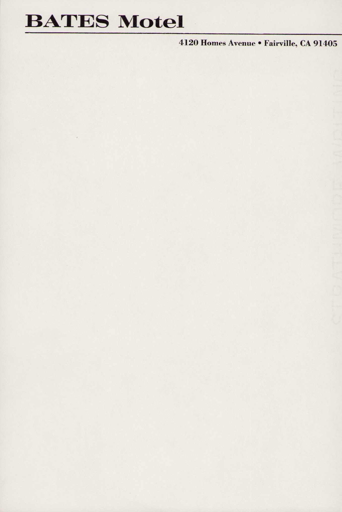 Psycho prop stationary sheet: A rare sheet of stationary made for use in the classic film Psycho Certificate of AuthenticityEVERY item in this auction comes with at minimum one fully illustrated and serial numbered COA signed by