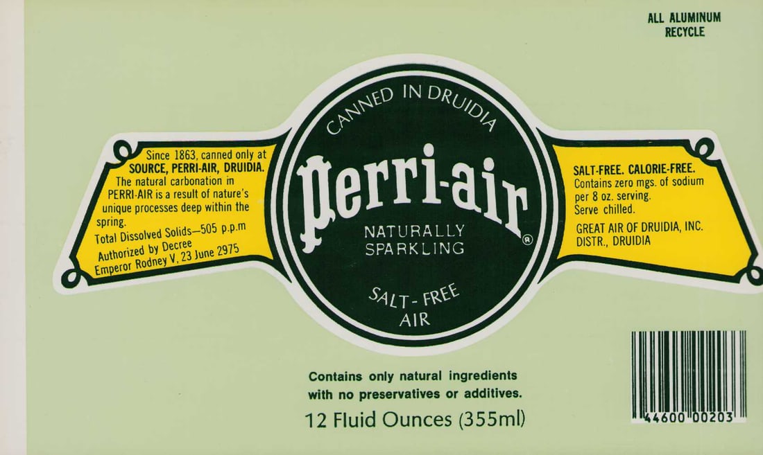 Spaceballs prop Perrier label Funny !: A rare Perrier label altered slightly and funny used in Spaceballs Certificate of AuthenticityEVERY item in this auction comes with at minimum one fully illustrated and serial numbered COA signed by