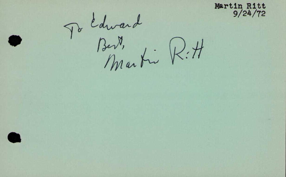 Martin Ritt signature: Rare Director Certificate of AuthenticityEVERY item in this auction comes with at minimum one fully illustrated and serial numbered COA signed by the worlds leading authenticator in Entertainment, KEV