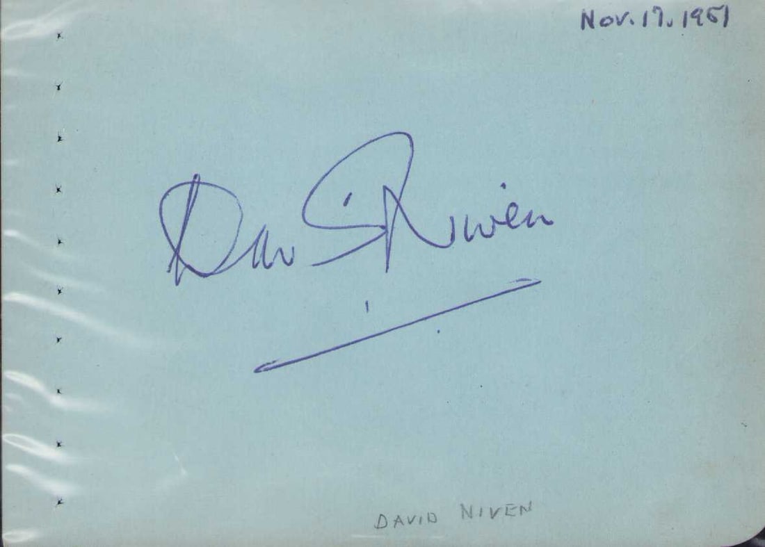 David Niven signature: Star of many films incl early Pink Panther and Casino Royale Certificate of AuthenticityEVERY item in this auction comes with at minimum one fully illustrated and serial numbered COA signed by the wor