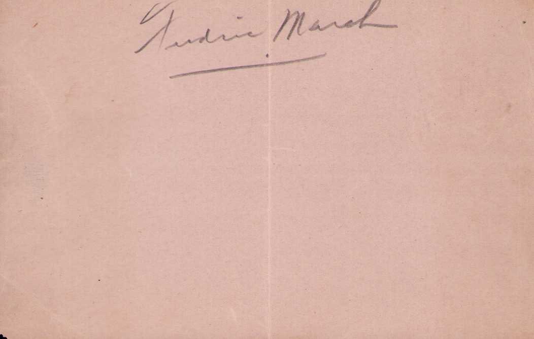 Fredric March signature: AA winning actor Certificate of AuthenticityEVERY item in this auction comes with at minimum one fully illustrated and serial numbered COA signed by the worlds leading authenticator in Entertainment,